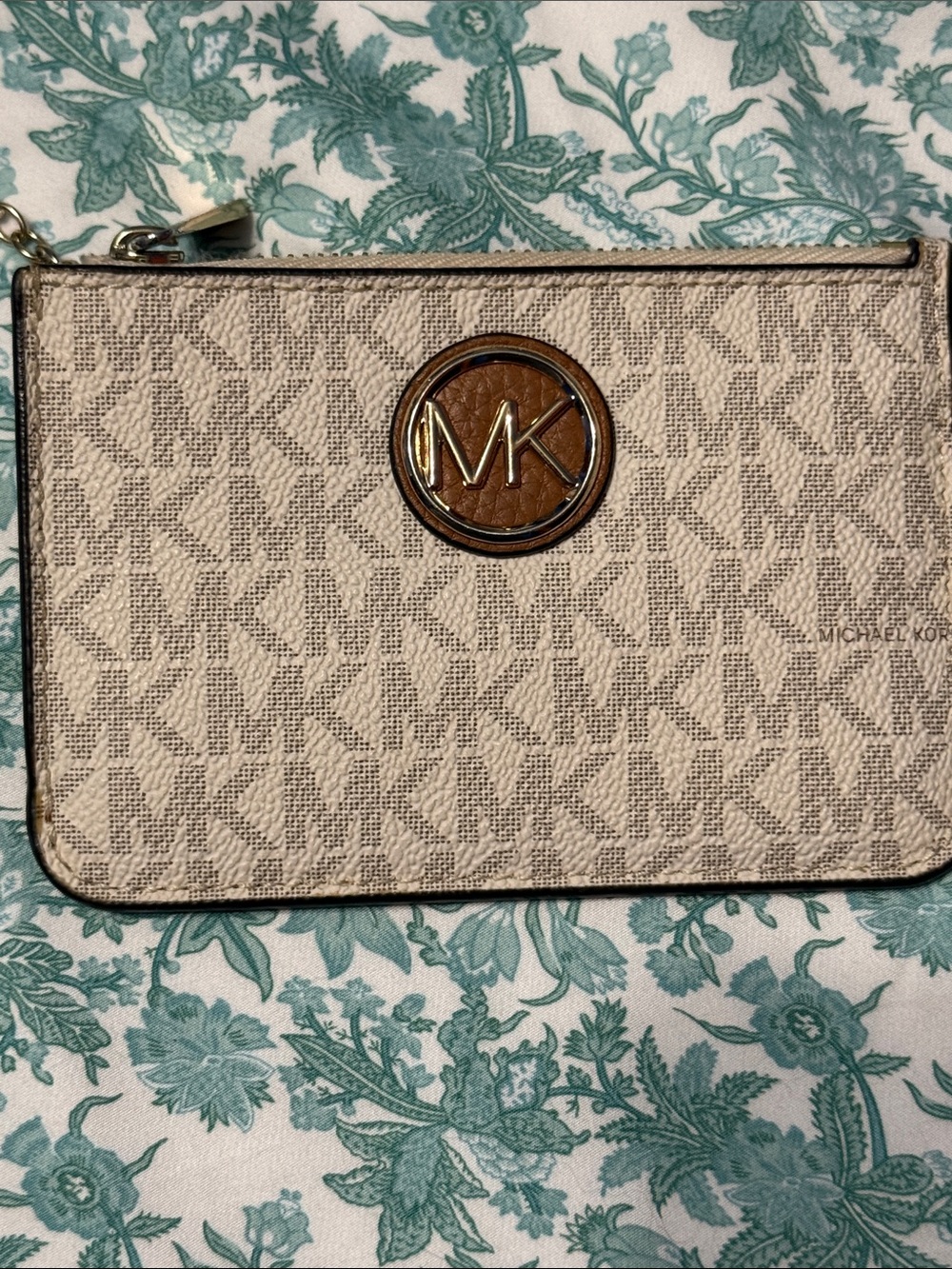 Michael Kors Beige and Brown Signature MK Zip Pouch
